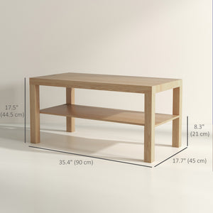 Table basse à deux niveaux avec étagère de rangement, couleur bois naturel