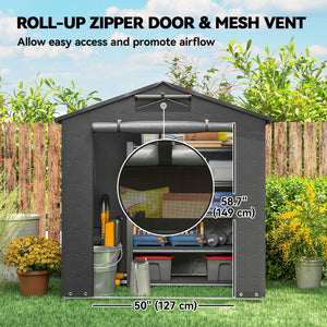 Waterproof portable garden shed with roll-up zip door, dark grey