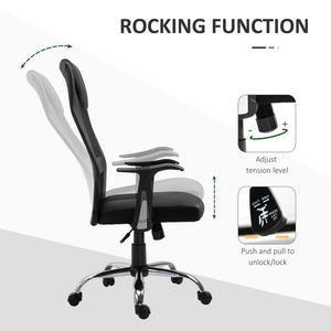 Chaise de bureau ergonomique en maille avec fonction inclinable et accoudoirs, noire