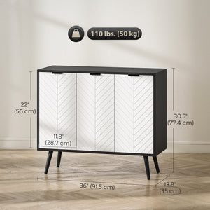 Buffet moderne avec étagères réglables et 3 portes, noir