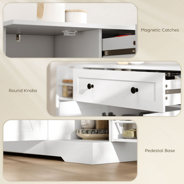 Buffet de style campagnard avec porte, étagères réglables, tiroir, blanc