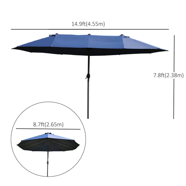 Parasol double face de 15 pieds, bleu