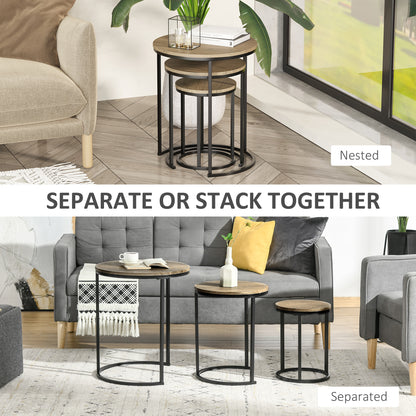 Lot de 3 tables d'appoint empilables avec cadre en acier pour salon