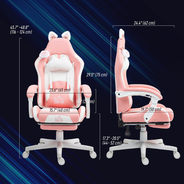 Fauteuil de jeu Cute Racing en similicuir avec repose-pieds, appui-tête et soutien lombaire, rose