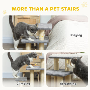 Cat stairs with 2 sisal scratching posts, white and grey