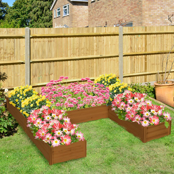 Jardinière en bois de 5 compartiments, fond ouvert, marron