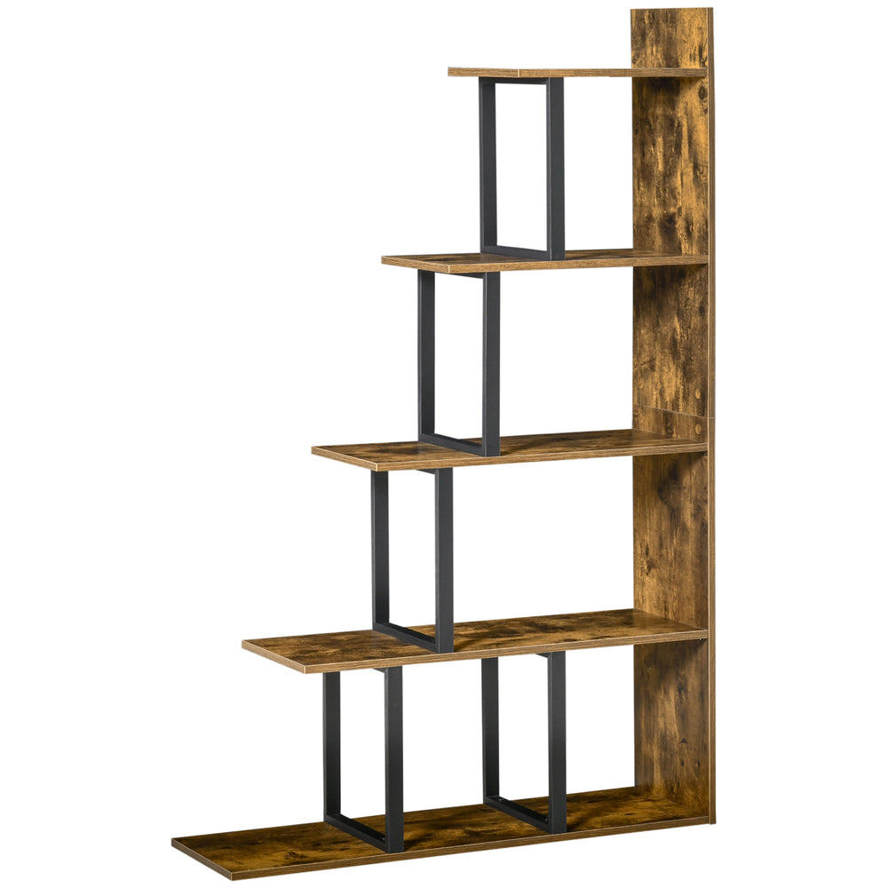 Bibliothèque industrielle à 5 niveaux en bois, Marron rustique