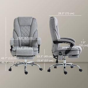 Reclining massage office chair with adjustable height and footrest, grey