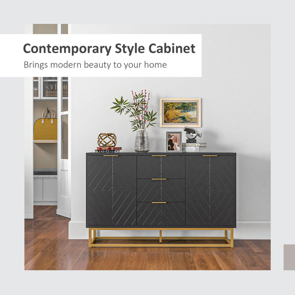 Buffet de rangement avec 3 tiroirs, étagères et portes réglables, noir