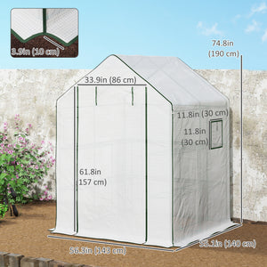 Small outdoor greenhouse with 2-tier U-shaped flower shelves, white
