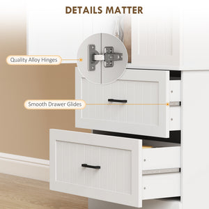 Armoire de rangement haute 67 po, avec étagères réglables et 2 tiroirs, Blanc