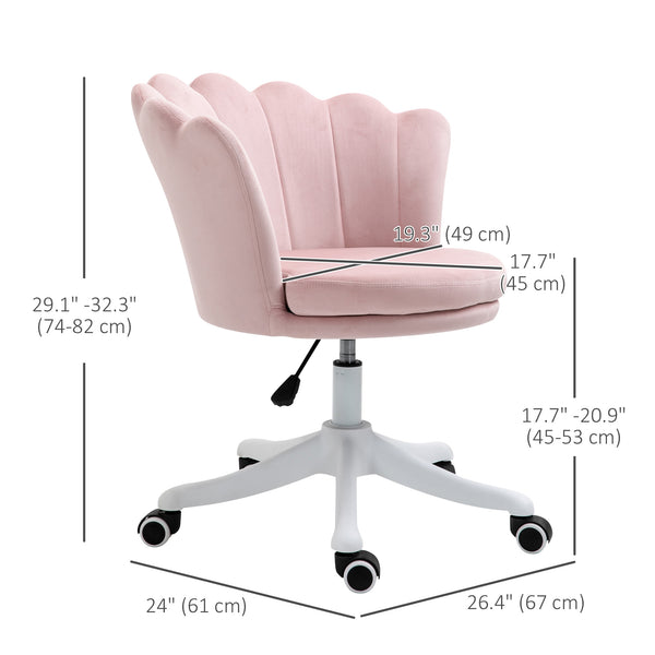 Chaise de bureau à hauteur réglable en velours, rose