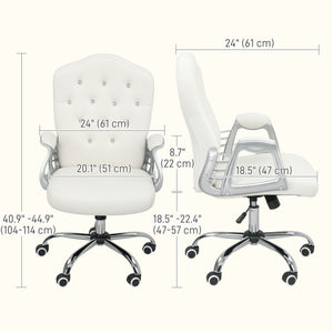 Chaise de bureau en velours avec roulettes pivotantes, hauteur réglable, fonction inclinable, blanc cassé