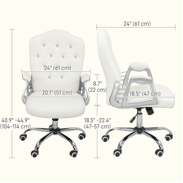 Chaise de bureau en velours avec roulettes pivotantes, hauteur réglable, fonction inclinable, blanc cassé