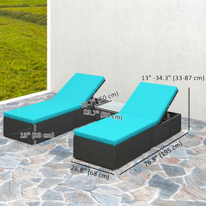 Set of 2 sun loungers and 1 table in synthetic rattan