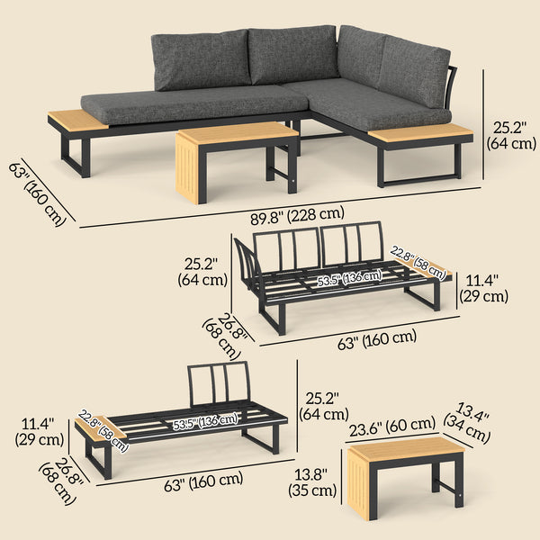 Ensemble de mobilier de jardin d'angle 3 pièces en aluminium