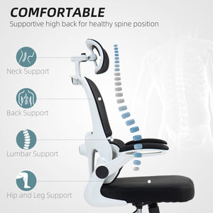 Chaise de bureau ergonomique en maille avec accoudoirs relevables, appui-tête pivotant et soutien lombaire réglable, noir