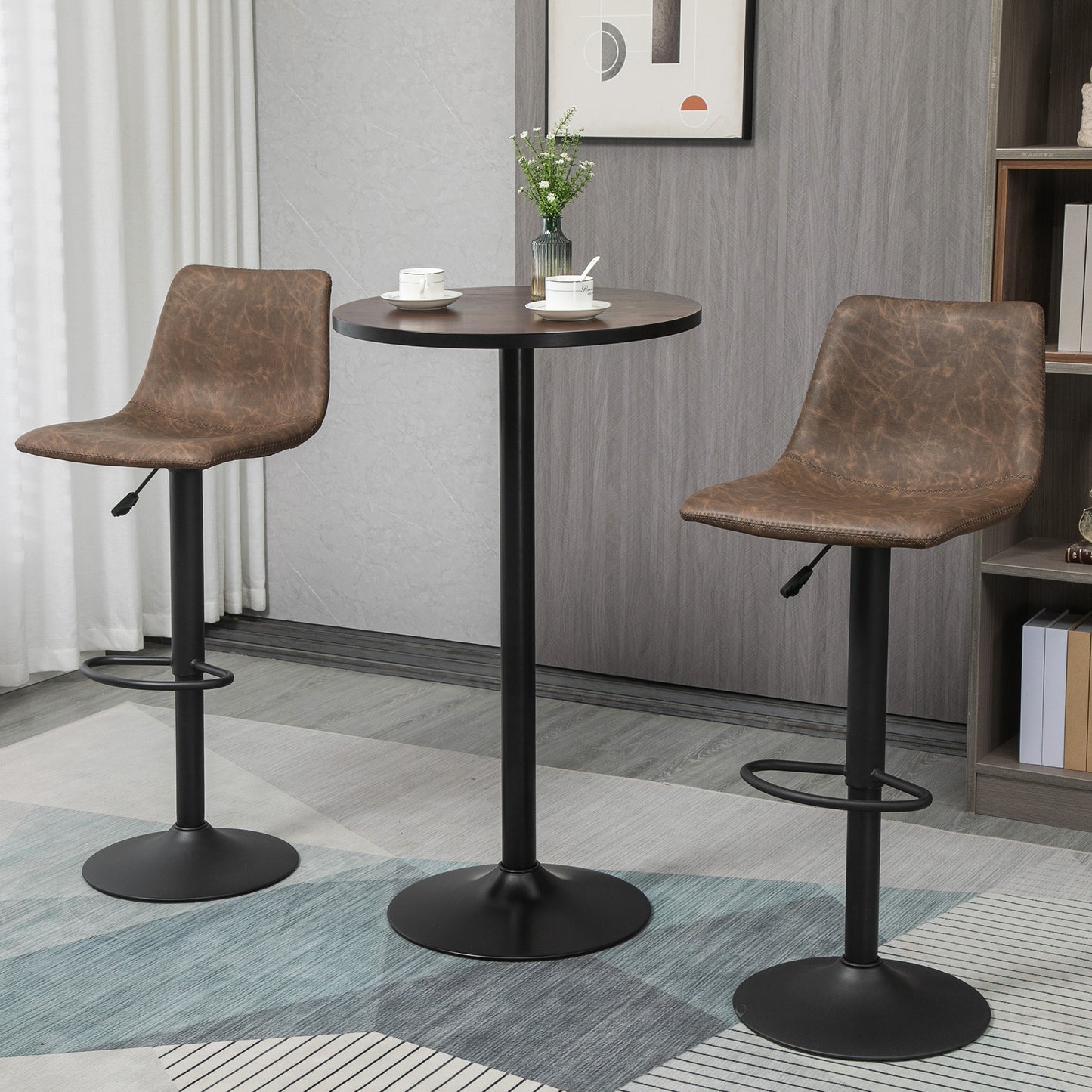 Table de bistrot haute industrielle avec base en métal et plateau en bois d'orme