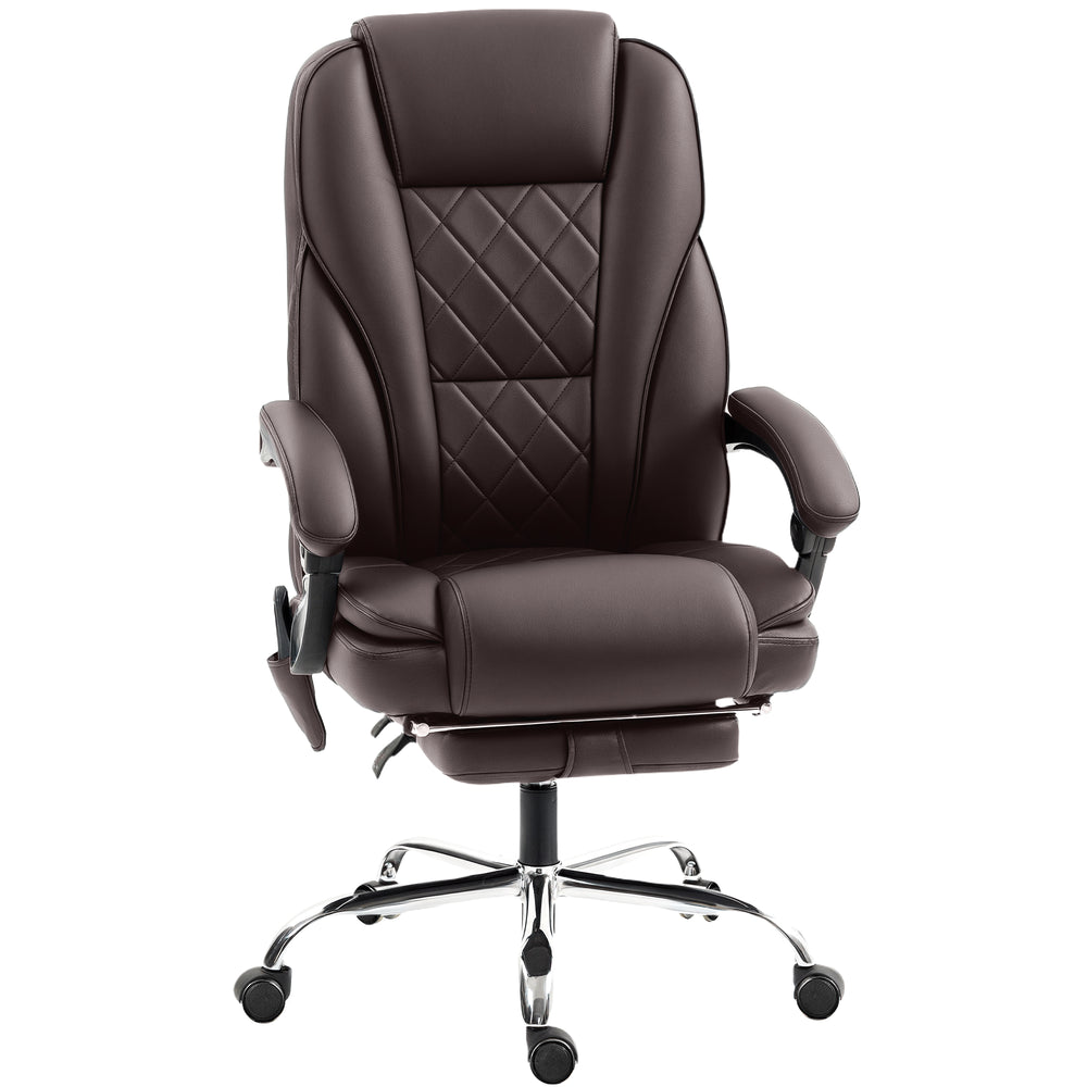 Fauteuil de bureau massant inclinable avec hauteur réglable et repose-pieds, marron foncé