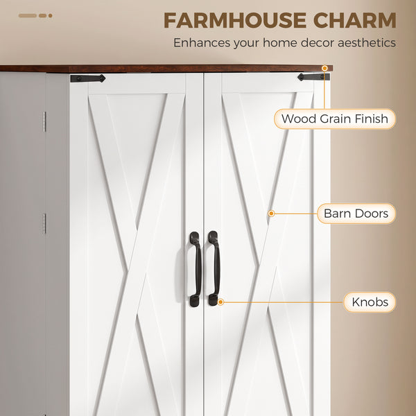 Garde-manger haut style champêtre avec 2 armoires, porte et tablettes ajustables, blanc