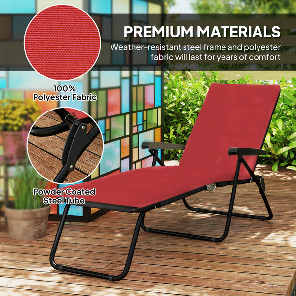 Foldable Lounge Chair, Reclining Patio Sun Lounger with 6-Position Adjustable Back, Wine Red