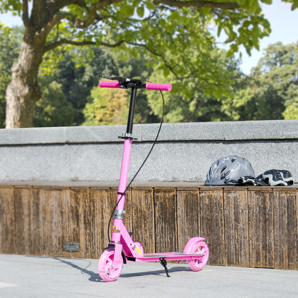 Scooter for children aged 3 to 8 years with light-up wheels, adjustable handlebars, rear brake and handbrake, pink