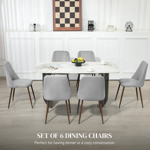 Lot de 6 chaises de salle à manger rembourrées  en velours avec dossier et pieds en acier effet bois pour cuisine, gris