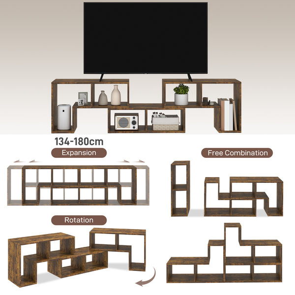 Meuble TV modulable 3 pièces avec 6 compartiments pour téléviseur jusqu’à 75 po – Brun rustique