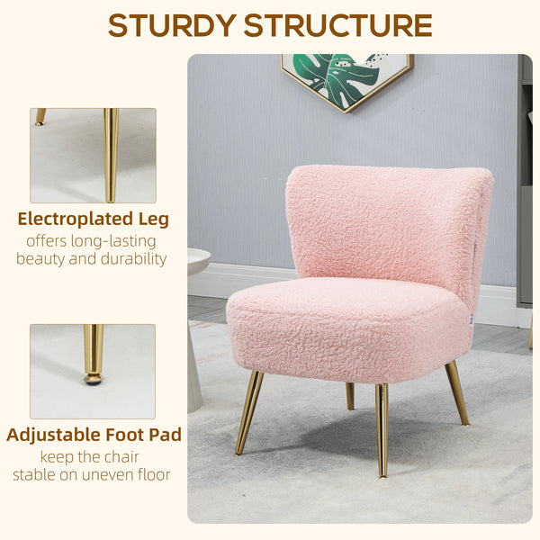 Fauteuil de salon avec rembourrage doux et pieds dorés, rose