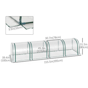 Portable tunnel greenhouse with 4 zippered doors, transparent