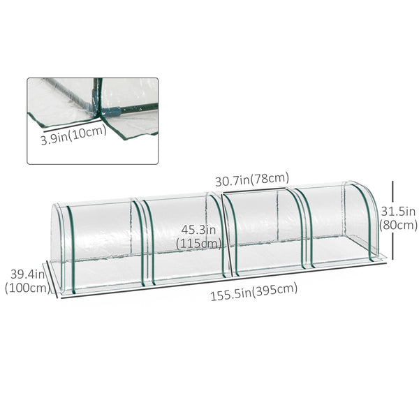 Portable tunnel greenhouse with 4 zippered doors, transparent