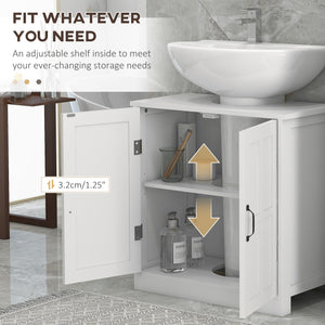 Meuble sous-lavabo avec doubles portes et étagère réglable, blanc
