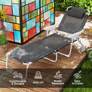 Chaise longue pliante avec dossier réglable sur 4 niveaux, gris anthracite