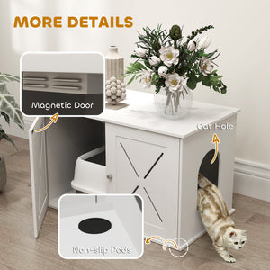 Concealed litter box cabinet with double doors, white