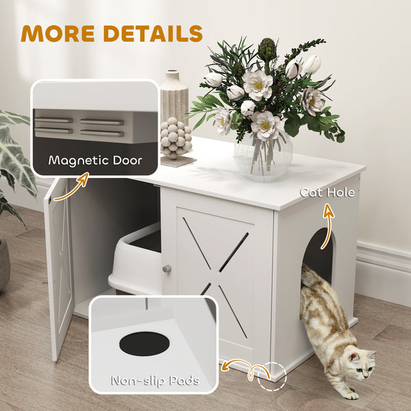 Concealed litter box cabinet with double doors, white