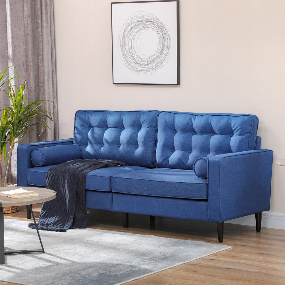 Canapé Mid-Century avec coussin de dossier capitonné, bleu foncé