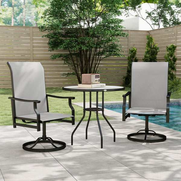 Ensemble de 2 chaises pivotantes d'extérieur avec dossier haut, gris clair