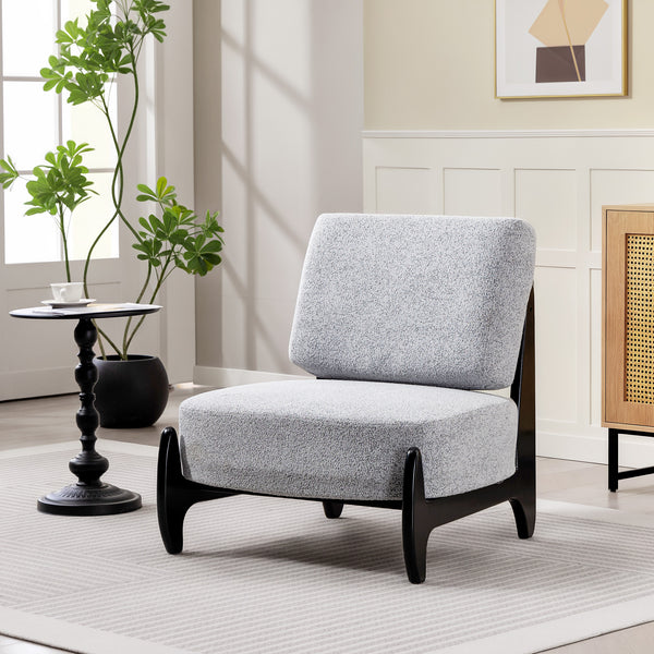 Fauteuil d'appoint avec structure en bois d'hévéa, assise large, gris