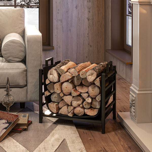 Heavy Duty Black Steel Log Rack with Carry Bag