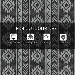 Tapis d'extérieur réversible pour patio, tapis en paille plastique 6' x 9' pour jardin, terrasse, plage, camping, noir et gris