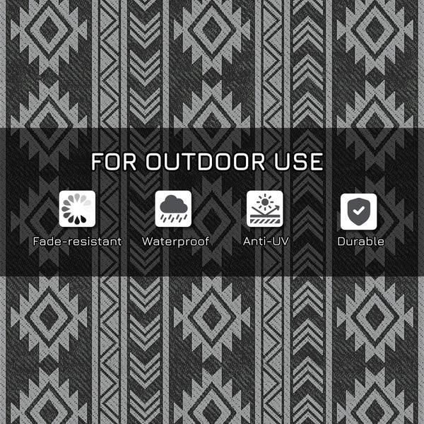 Tapis d'extérieur réversible pour patio, tapis en paille plastique 6' x 9' pour jardin, terrasse, plage, camping, noir et gris