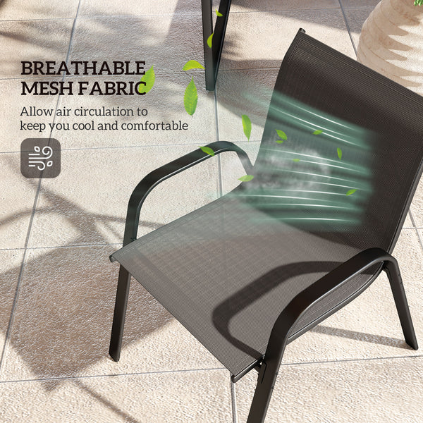 Ensemble de mobilier 4 pièces avec 2 chaises empilables, une causeuse, un salon de jardin et une table basse en verre, noir