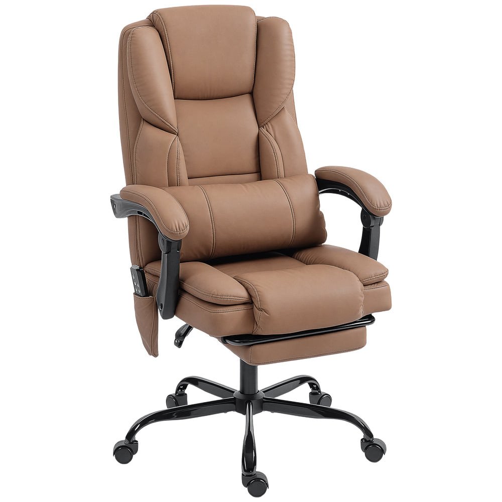 Fauteuil de bureau avec massage, inclinable en similicuir avec soutien lombaire et repose-pieds, marron