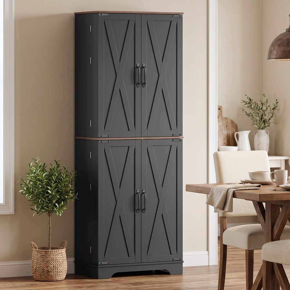 Garde-manger haut style champêtre avec 2 armoires, porte et tablettes ajustables, noir