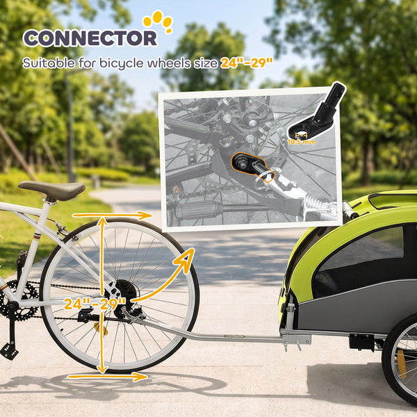 Remorque vélo pour chien 2 en 1, poussette pliable et remorque avec suspension, attelage universel pour vélo, verte