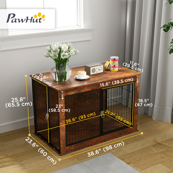 Cage avec couvercle rabattable et 2 portes, marron rustique
