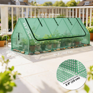 Mini portable greenhouse with mesh windows, green
