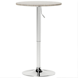 Adjustable bar table for 2 people, round with synthetic rattan top and steel base, gray