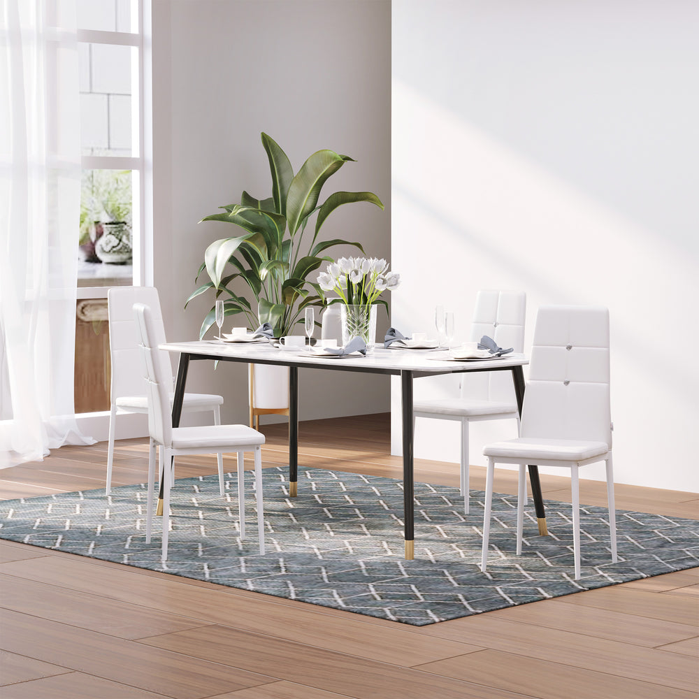 Set of 4 white high-back upholstered chairs with padded seats