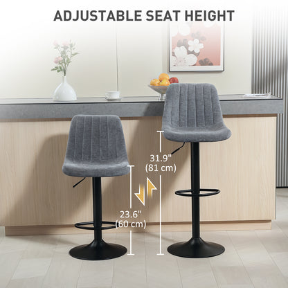 Lot de 2 tabourets de bar réglables pivotants avec dossier et repose-pieds pour îlot de cuisine, gris anthracite